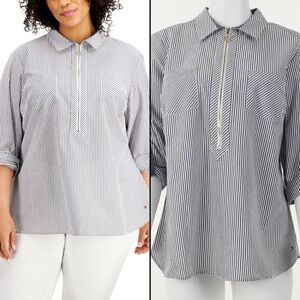 Tommy Hilfiger Plus Size Striped Roll-Tab Top